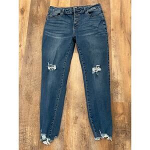 BTFBM button fly raw hem distressed  skinny jean LG